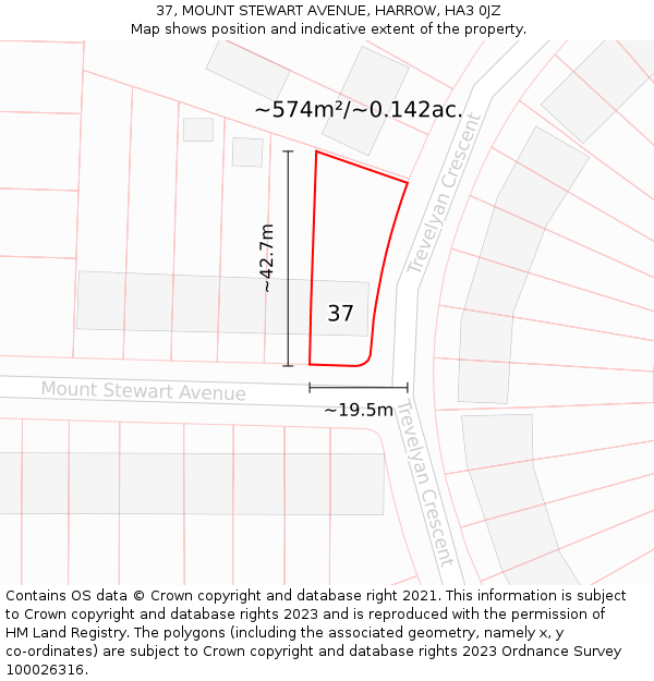 37, MOUNT STEWART AVENUE, HARROW, HA3 0JZ: Plot and title map