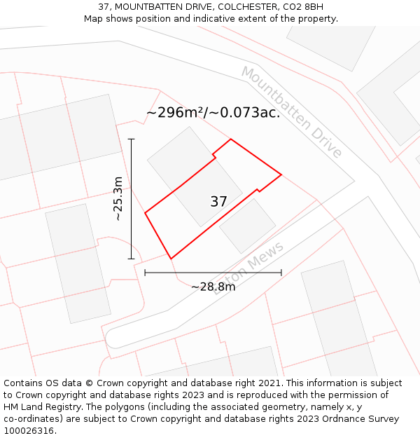 37, MOUNTBATTEN DRIVE, COLCHESTER, CO2 8BH: Plot and title map