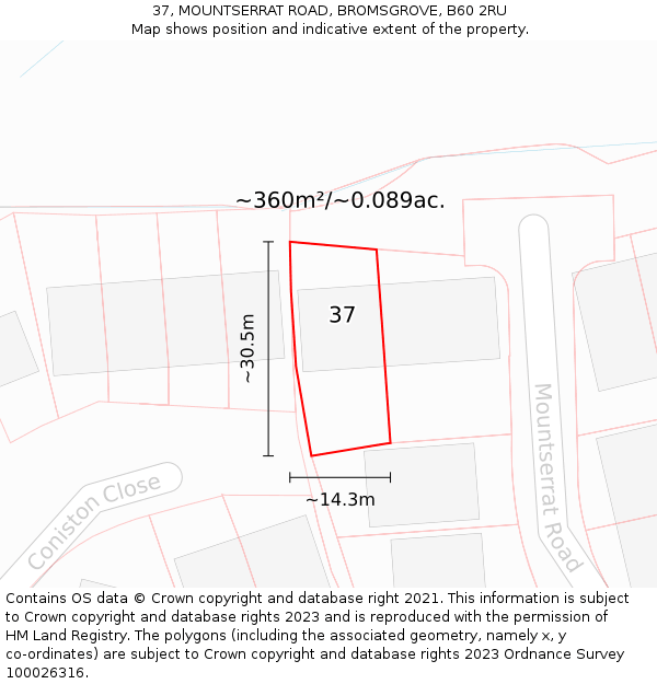 37, MOUNTSERRAT ROAD, BROMSGROVE, B60 2RU: Plot and title map