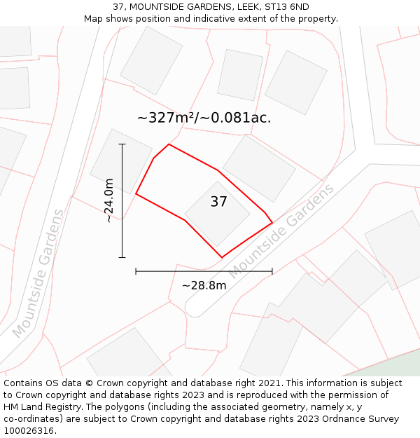 37, MOUNTSIDE GARDENS, LEEK, ST13 6ND: Plot and title map