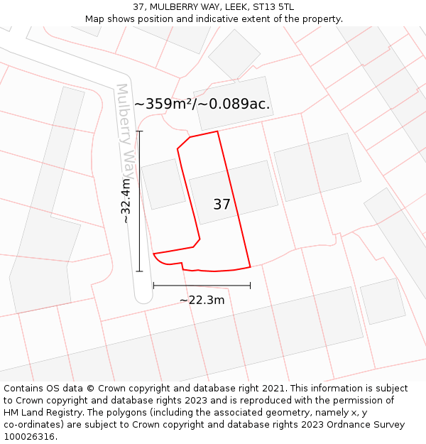 37, MULBERRY WAY, LEEK, ST13 5TL: Plot and title map