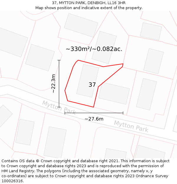 37, MYTTON PARK, DENBIGH, LL16 3HR: Plot and title map