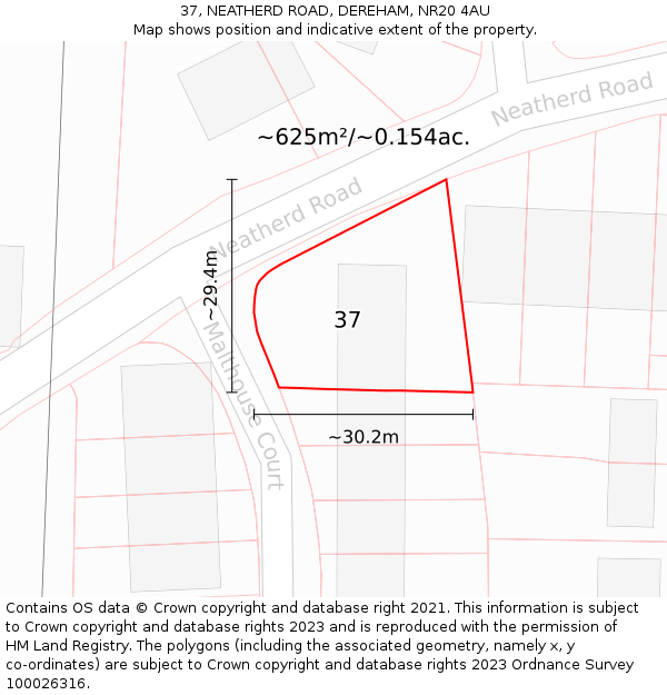 37, NEATHERD ROAD, DEREHAM, NR20 4AU: Plot and title map