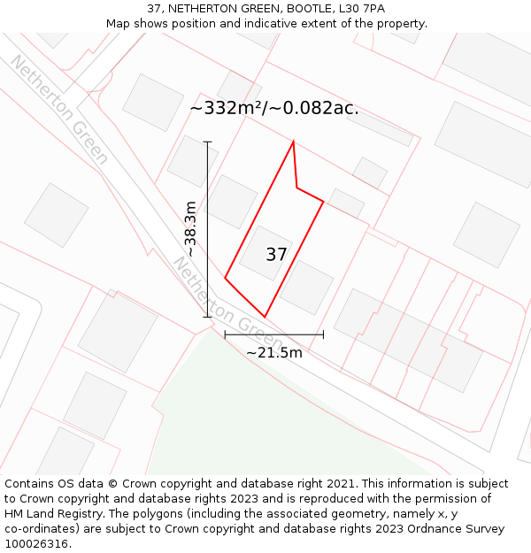 37, NETHERTON GREEN, BOOTLE, L30 7PA: Plot and title map