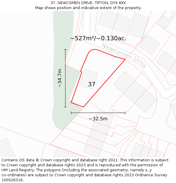 37, NEWCOMEN DRIVE, TIPTON, DY4 8XX: Plot and title map