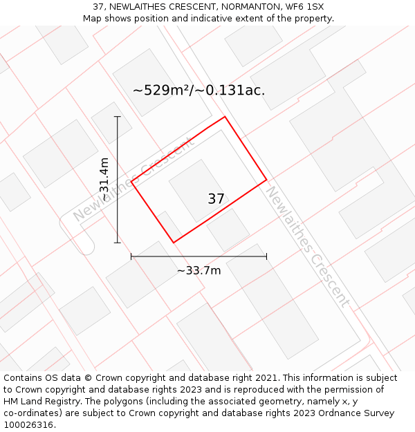 37, NEWLAITHES CRESCENT, NORMANTON, WF6 1SX: Plot and title map