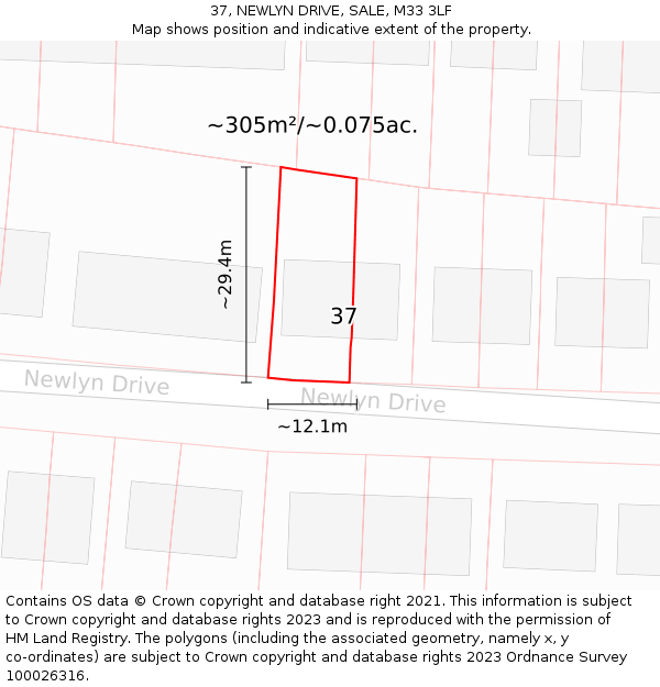 37, NEWLYN DRIVE, SALE, M33 3LF: Plot and title map