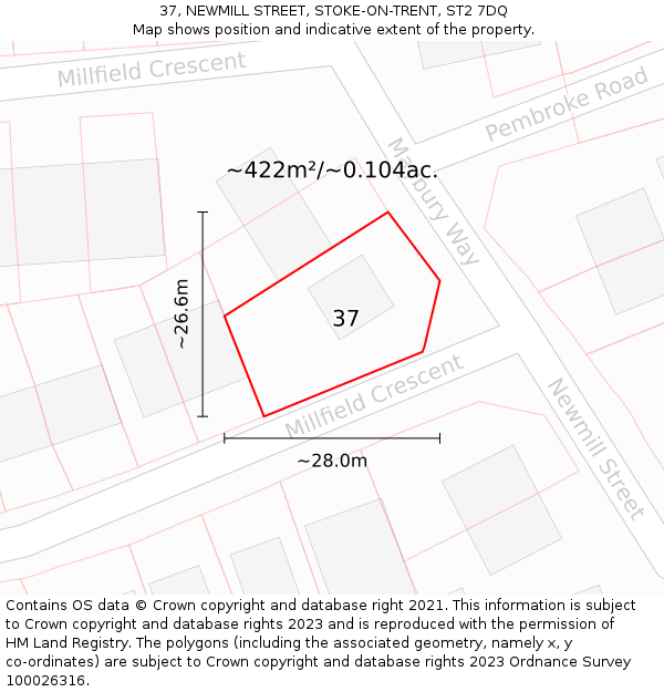 37, NEWMILL STREET, STOKE-ON-TRENT, ST2 7DQ: Plot and title map