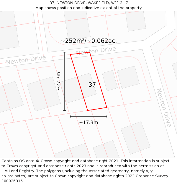 37, NEWTON DRIVE, WAKEFIELD, WF1 3HZ: Plot and title map