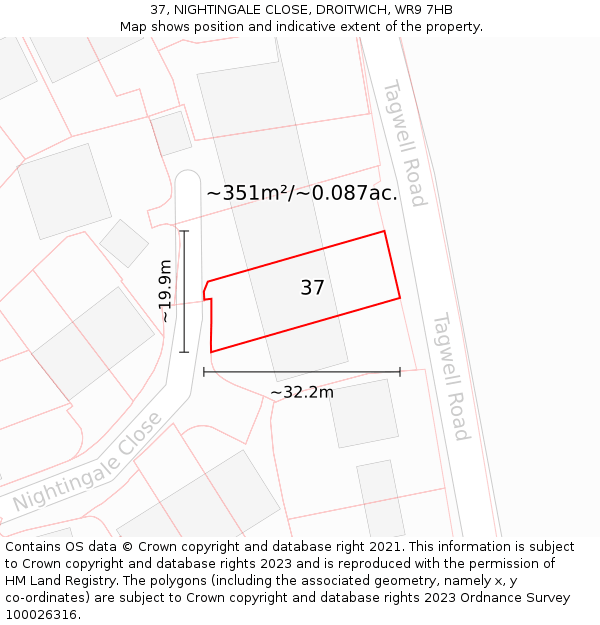 37, NIGHTINGALE CLOSE, DROITWICH, WR9 7HB: Plot and title map