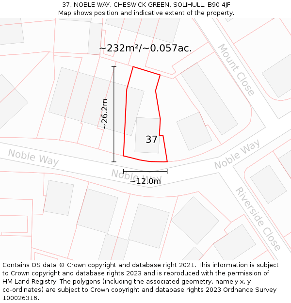 37, NOBLE WAY, CHESWICK GREEN, SOLIHULL, B90 4JF: Plot and title map