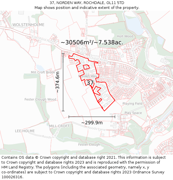 37, NORDEN WAY, ROCHDALE, OL11 5TD: Plot and title map