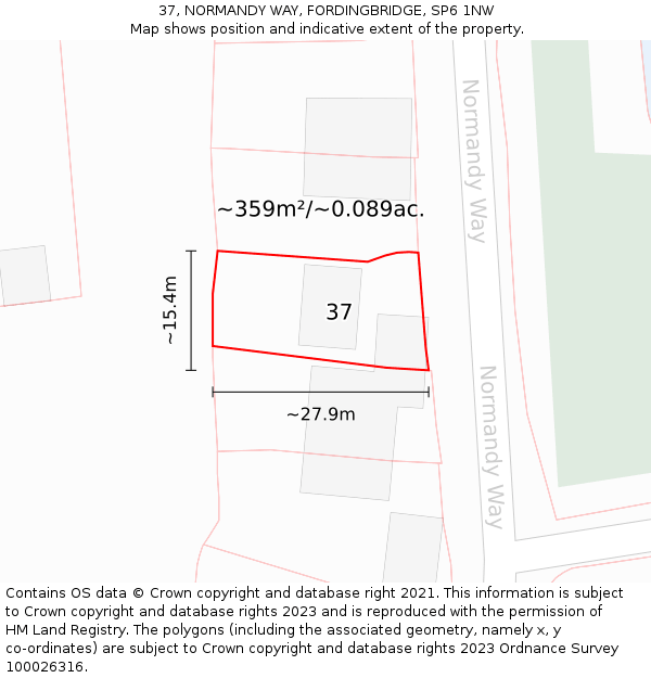 37, NORMANDY WAY, FORDINGBRIDGE, SP6 1NW: Plot and title map