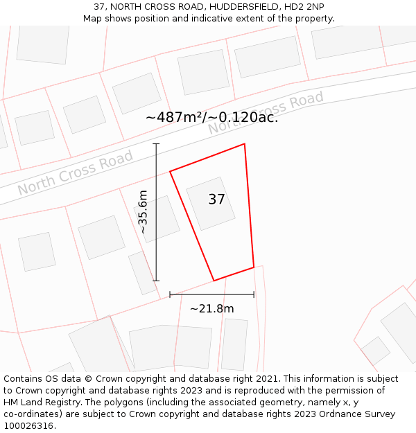 37, NORTH CROSS ROAD, HUDDERSFIELD, HD2 2NP: Plot and title map