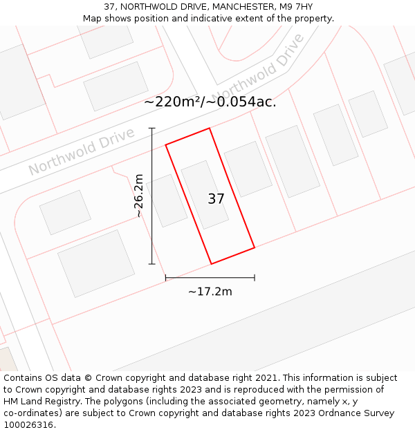 37, NORTHWOLD DRIVE, MANCHESTER, M9 7HY: Plot and title map