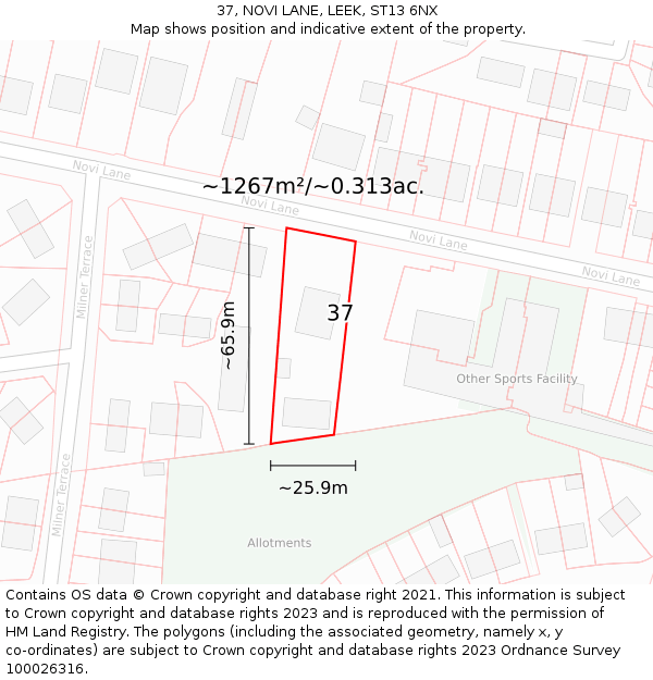 37, NOVI LANE, LEEK, ST13 6NX: Plot and title map