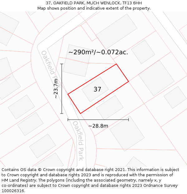 37, OAKFIELD PARK, MUCH WENLOCK, TF13 6HH: Plot and title map