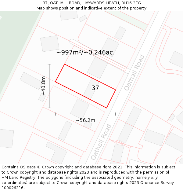 37, OATHALL ROAD, HAYWARDS HEATH, RH16 3EG: Plot and title map