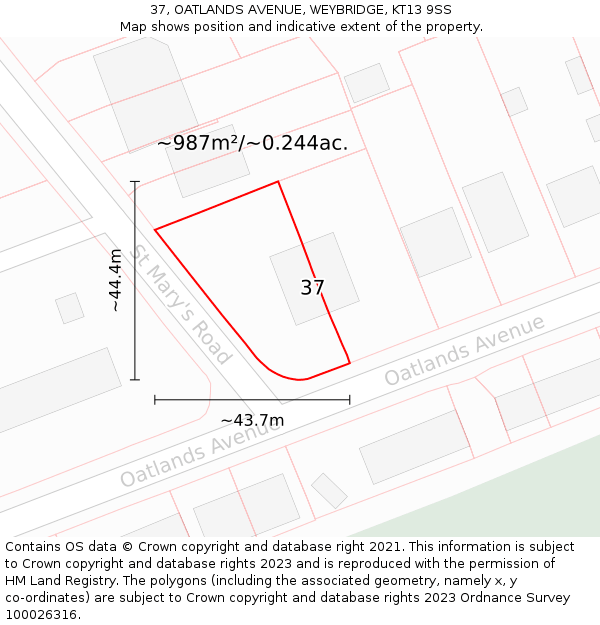 37, OATLANDS AVENUE, WEYBRIDGE, KT13 9SS: Plot and title map