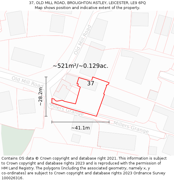 37, OLD MILL ROAD, BROUGHTON ASTLEY, LEICESTER, LE9 6PQ: Plot and title map