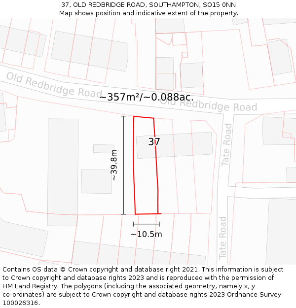 37, OLD REDBRIDGE ROAD, SOUTHAMPTON, SO15 0NN: Plot and title map