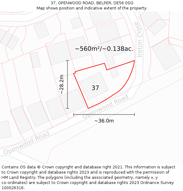 37, OPENWOOD ROAD, BELPER, DE56 0SG: Plot and title map