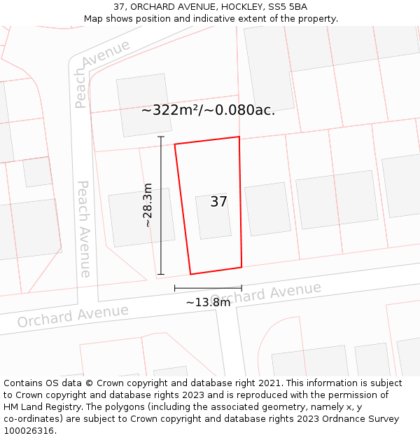 37, ORCHARD AVENUE, HOCKLEY, SS5 5BA: Plot and title map