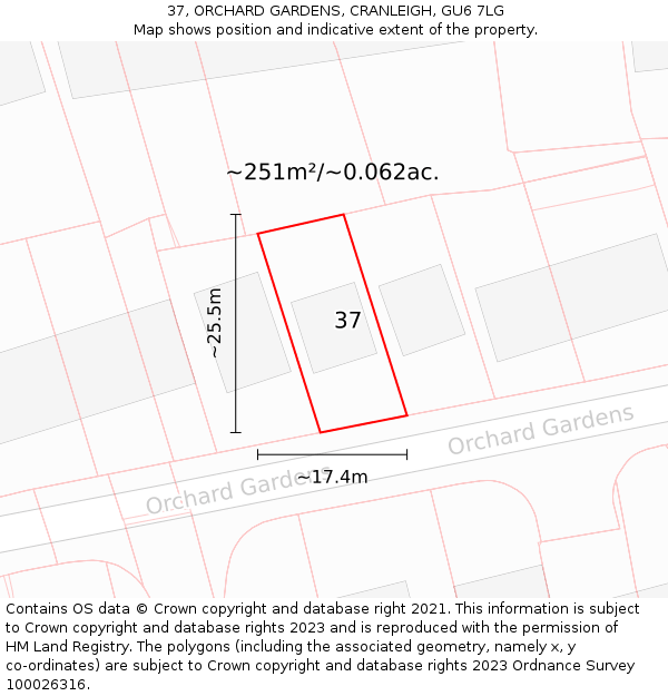 37, ORCHARD GARDENS, CRANLEIGH, GU6 7LG: Plot and title map