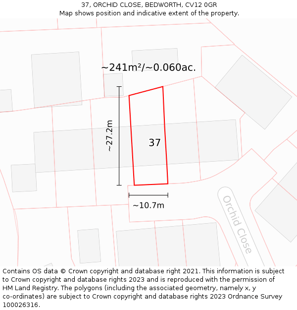 37, ORCHID CLOSE, BEDWORTH, CV12 0GR: Plot and title map