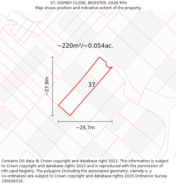 37, OSPREY CLOSE, BICESTER, OX26 6YH: Plot and title map