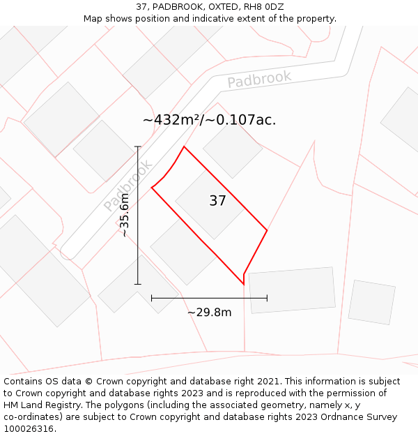 37, PADBROOK, OXTED, RH8 0DZ: Plot and title map