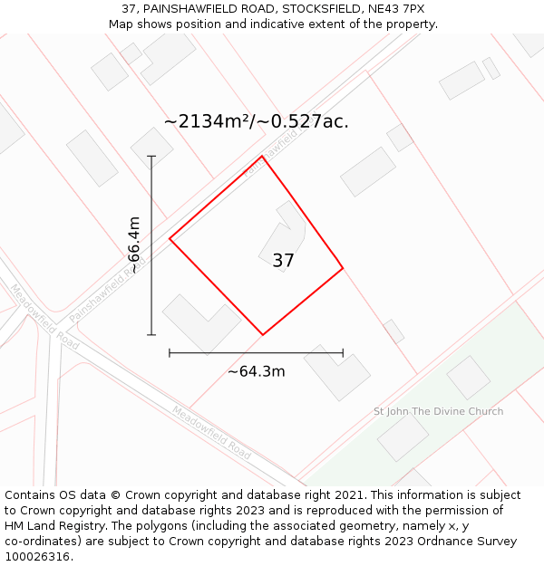 37, PAINSHAWFIELD ROAD, STOCKSFIELD, NE43 7PX: Plot and title map