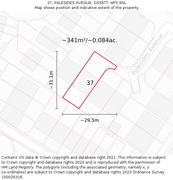 37, PALESIDES AVENUE, OSSETT, WF5 9NL: Plot and title map