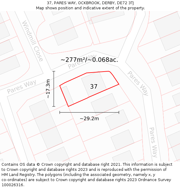 37, PARES WAY, OCKBROOK, DERBY, DE72 3TJ: Plot and title map