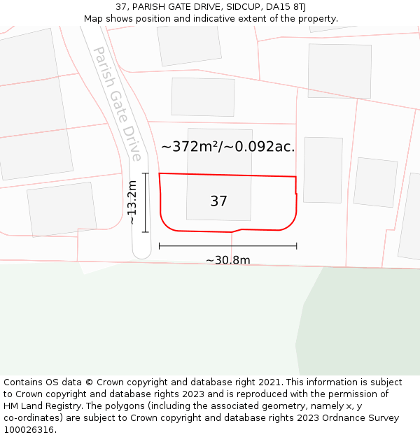 37, PARISH GATE DRIVE, SIDCUP, DA15 8TJ: Plot and title map