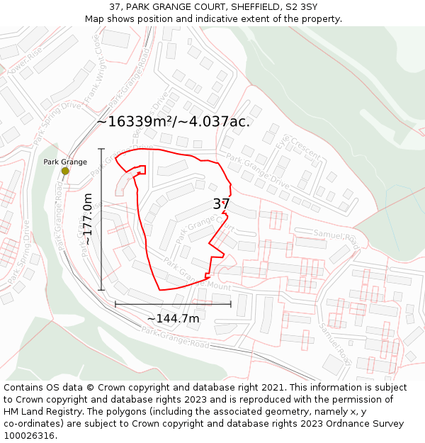 37, PARK GRANGE COURT, SHEFFIELD, S2 3SY: Plot and title map