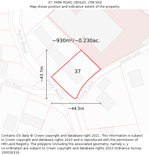 37, PARK ROAD, KENLEY, CR8 5AS: Plot and title map