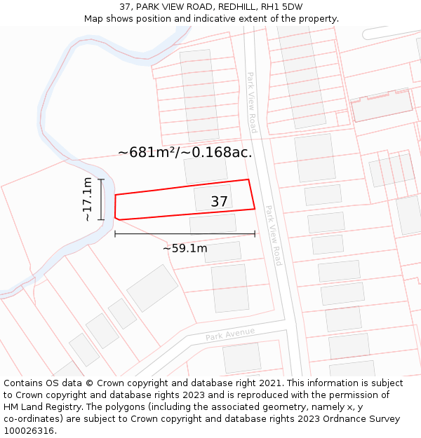 37, PARK VIEW ROAD, REDHILL, RH1 5DW: Plot and title map