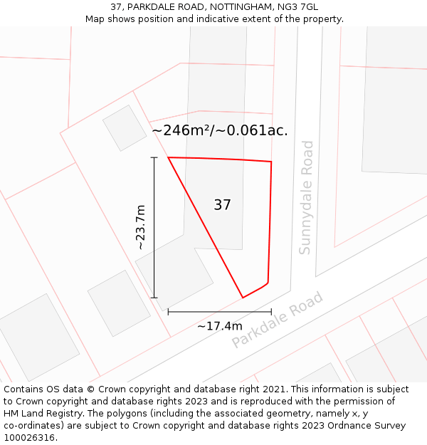 37, PARKDALE ROAD, NOTTINGHAM, NG3 7GL: Plot and title map