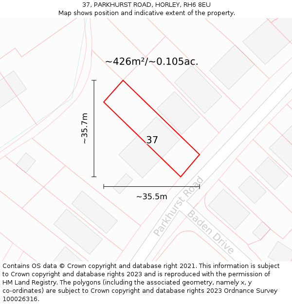 37, PARKHURST ROAD, HORLEY, RH6 8EU: Plot and title map