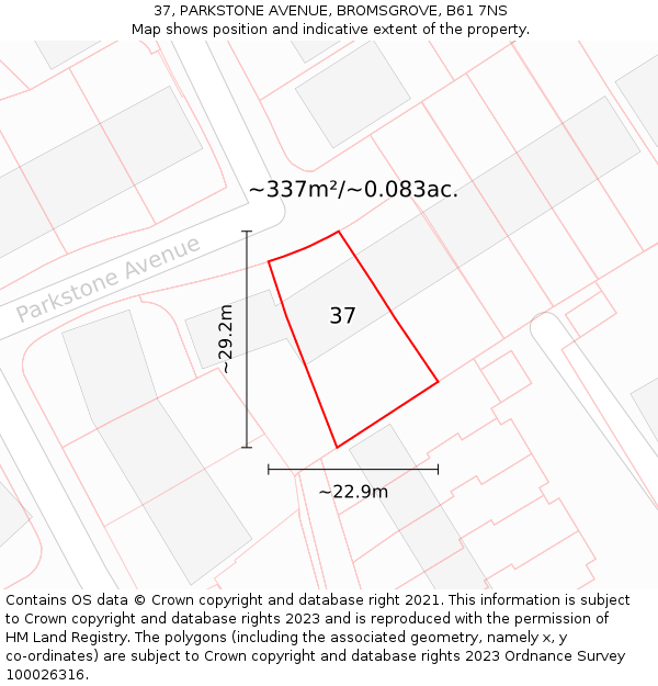 37, PARKSTONE AVENUE, BROMSGROVE, B61 7NS: Plot and title map