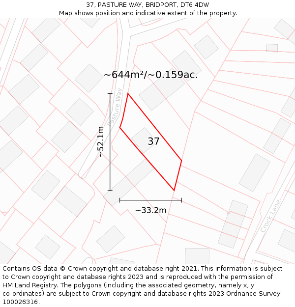 37, PASTURE WAY, BRIDPORT, DT6 4DW: Plot and title map