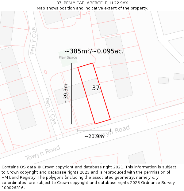 37, PEN Y CAE, ABERGELE, LL22 9AX: Plot and title map
