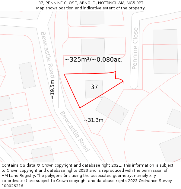 37, PENNINE CLOSE, ARNOLD, NOTTINGHAM, NG5 9PT: Plot and title map