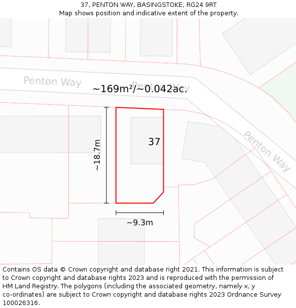 37, PENTON WAY, BASINGSTOKE, RG24 9RT: Plot and title map