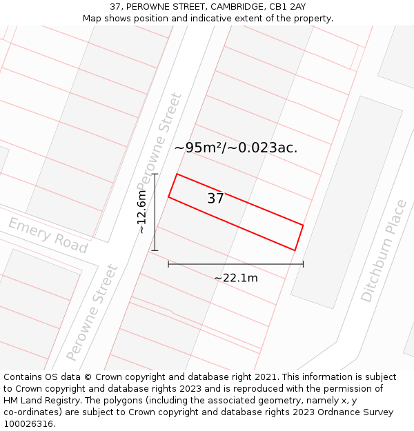 37, PEROWNE STREET, CAMBRIDGE, CB1 2AY: Plot and title map