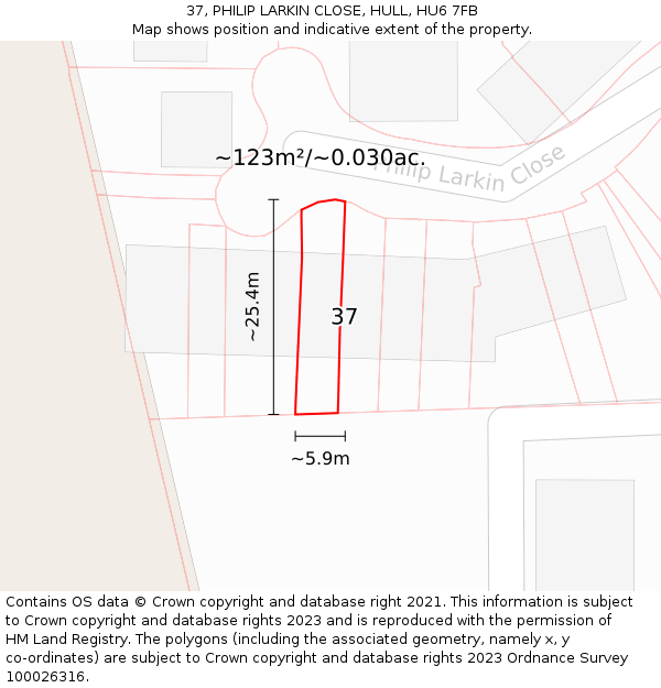 37, PHILIP LARKIN CLOSE, HULL, HU6 7FB: Plot and title map