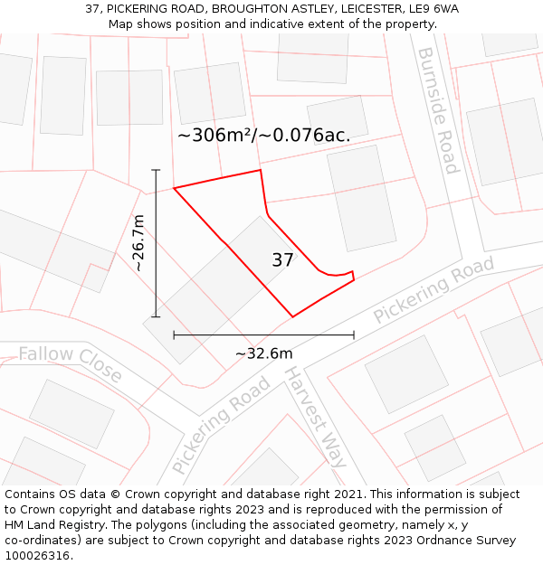 37, PICKERING ROAD, BROUGHTON ASTLEY, LEICESTER, LE9 6WA: Plot and title map