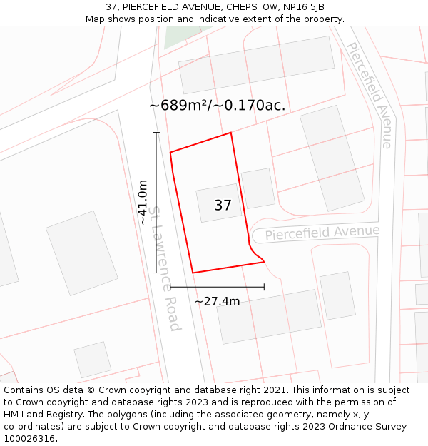 37, PIERCEFIELD AVENUE, CHEPSTOW, NP16 5JB: Plot and title map