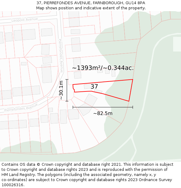 37, PIERREFONDES AVENUE, FARNBOROUGH, GU14 8PA: Plot and title map